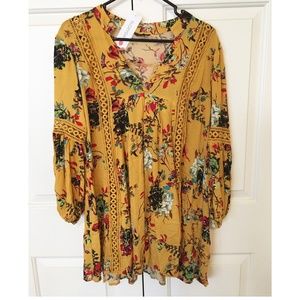 Floral Hollow Out V-Neckline A-line Dress